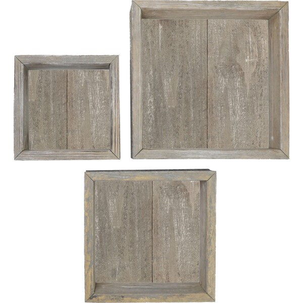 Ekena Millwork Square, Closed Back, Vintage Farmhouse Shadow Box Shelves, Barnwood Decor Collection, PK3 DECR15SBSQCBGY - main
